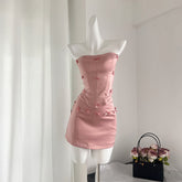 BXOXO - summer inspo Fashion Women Vintage Strapless Tube Tops Slim Fit Mini Skirt Sets Streetwear Y2K Solid Color Sweet Two Piece Set